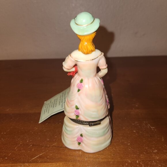Porcelain Victorian Lady Figurine Trinket Box With Hand-Painted Floral Details - Picture 4 of 6